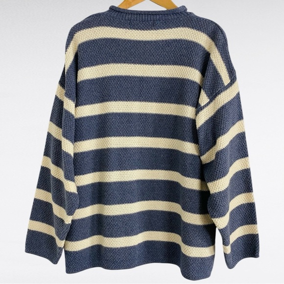 FIORI Find Better | Blue Oatmeal White Striped Oversized Drop Sleeve Dad Sweater - Picture 5 of 6